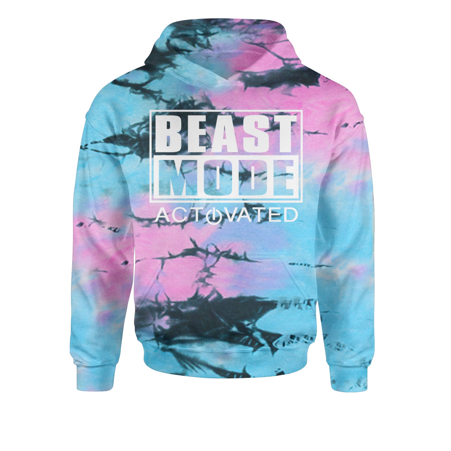 Activated Beast Mode Workout Gym Clothing Youth-Sized Hoodie Tie-Dye Pacific