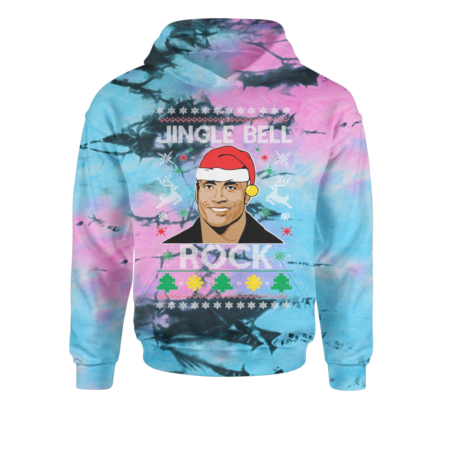 Jingle Bell Rock Ugly Christmas Youth-Sized Hoodie Tie-Dye Pacific