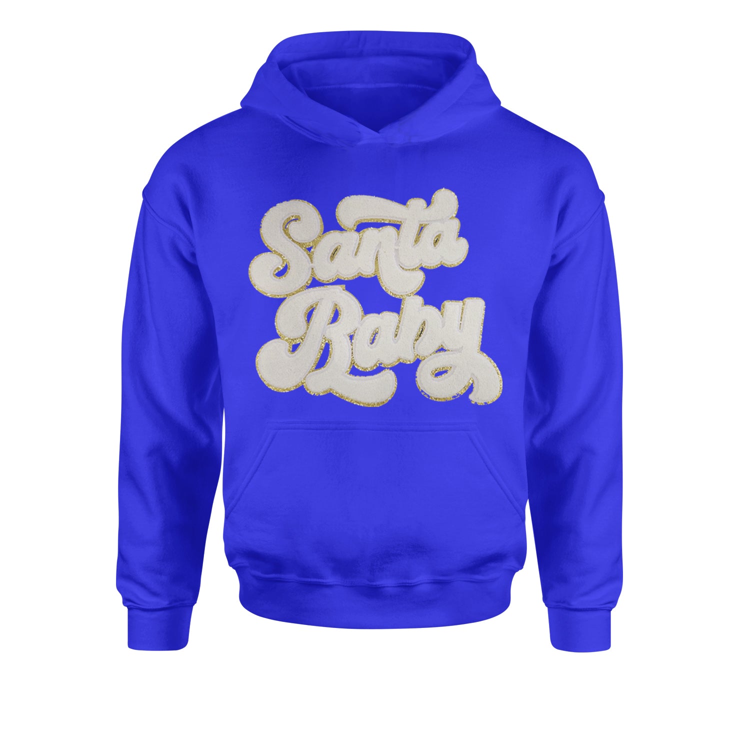 White Santa Baby Chenille PatchYouth-Sized Hoodie Royal Blue