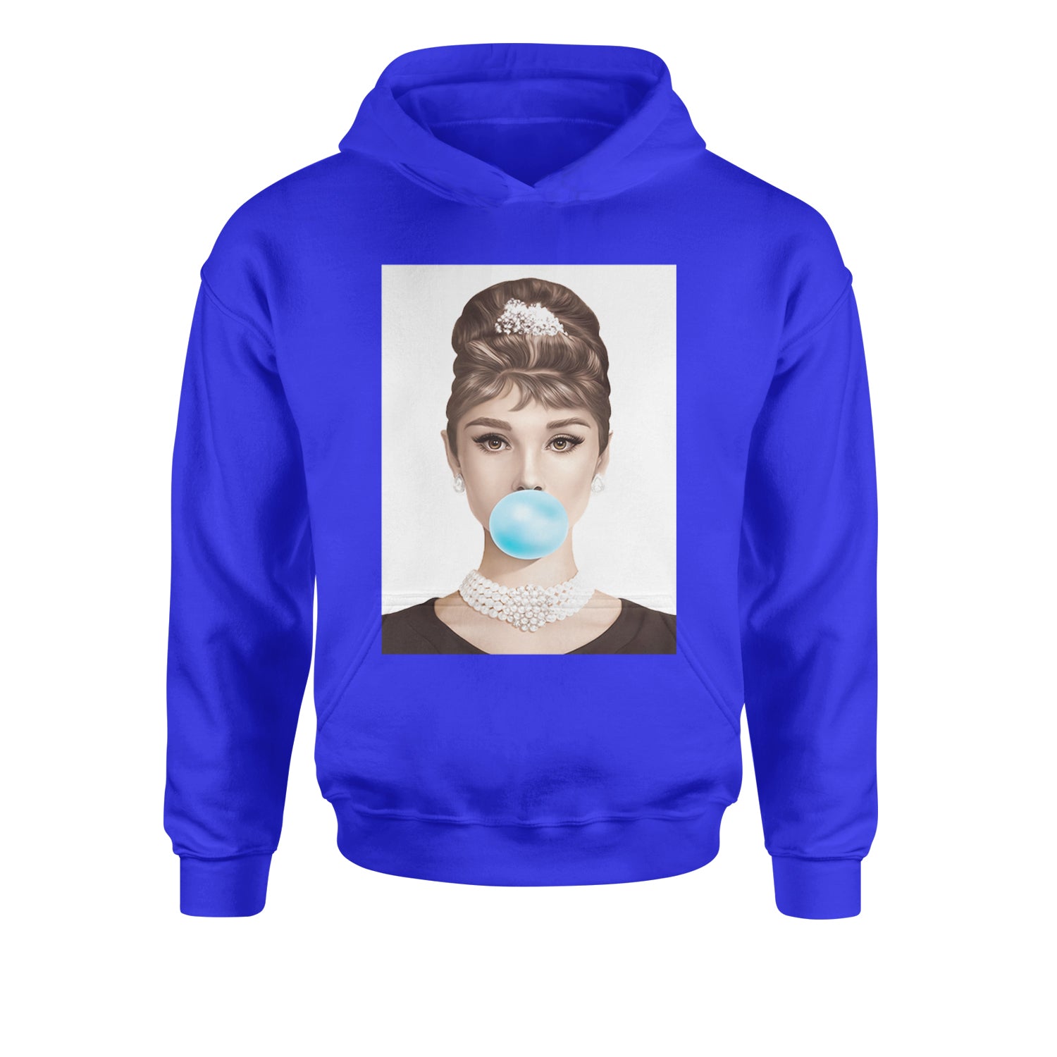 Audrey Hepburn Chewing Bubble Gum American Icon Youth-Sized Hoodie Royal Blue