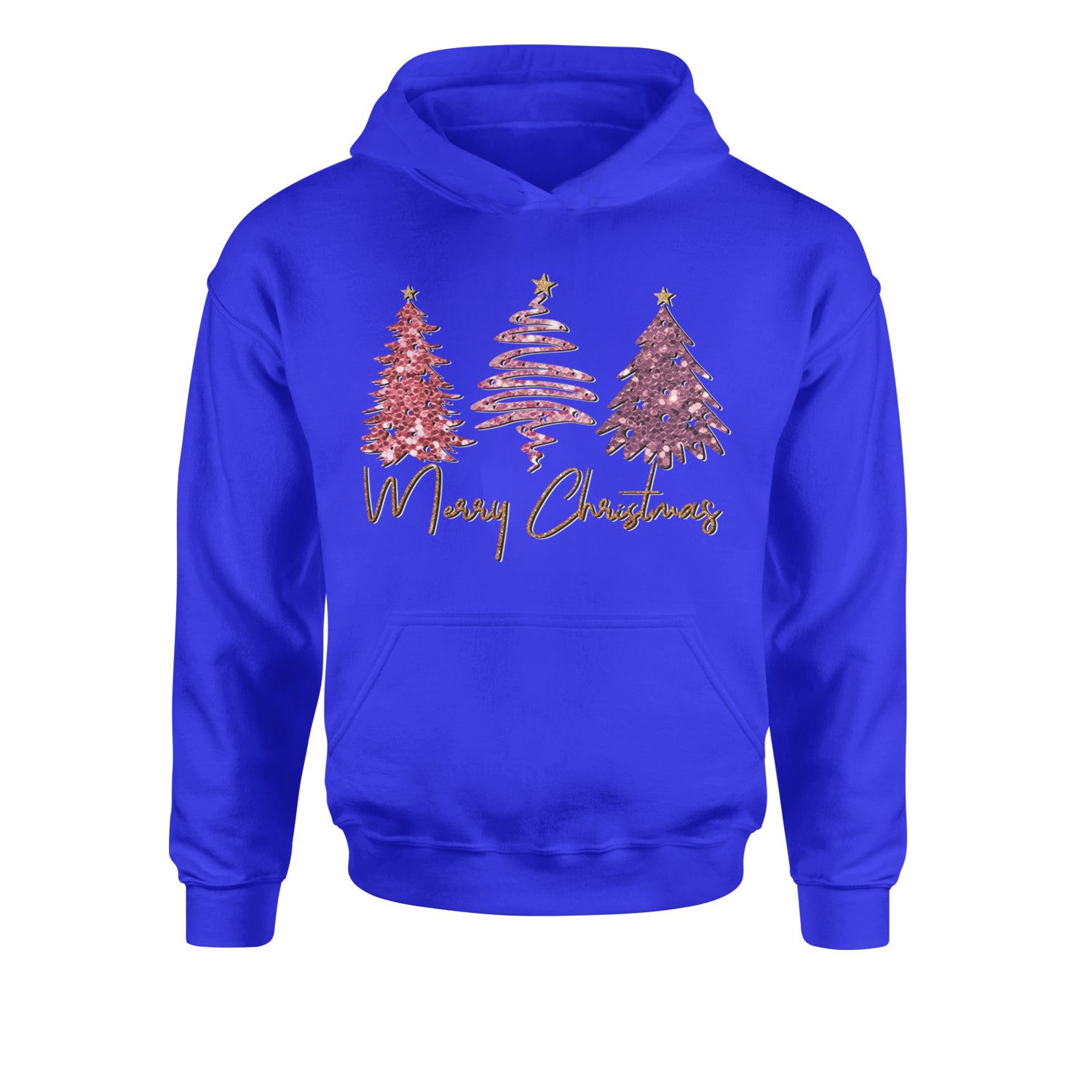 Merry Christmas Faux Glitter TreesYouth-Sized Hoodie Royal Blue