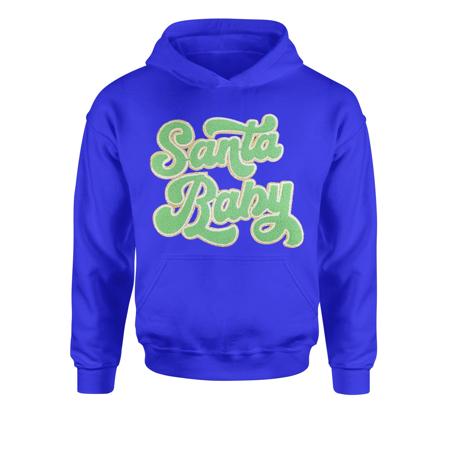 Green Santa Baby Chenille PatchYouth-Sized Hoodie Royal Blue