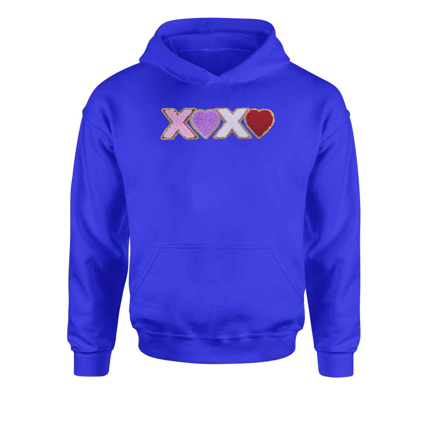 XOXO Chenille Patch Valentines DaysYouth-Sized Hoodie Royal Blue