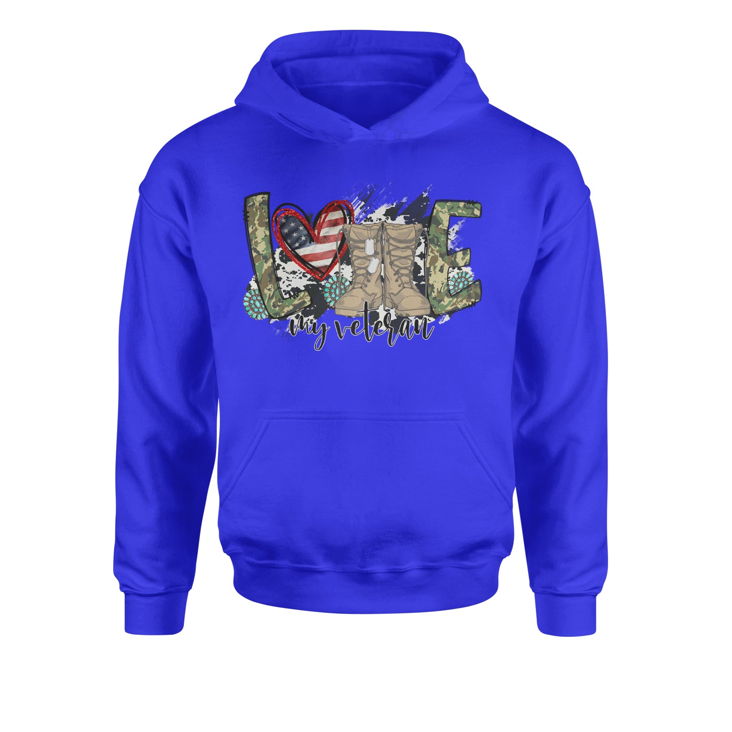 Love My Veteran Honor Veterans DayYouth-Sized Hoodie Royal Blue