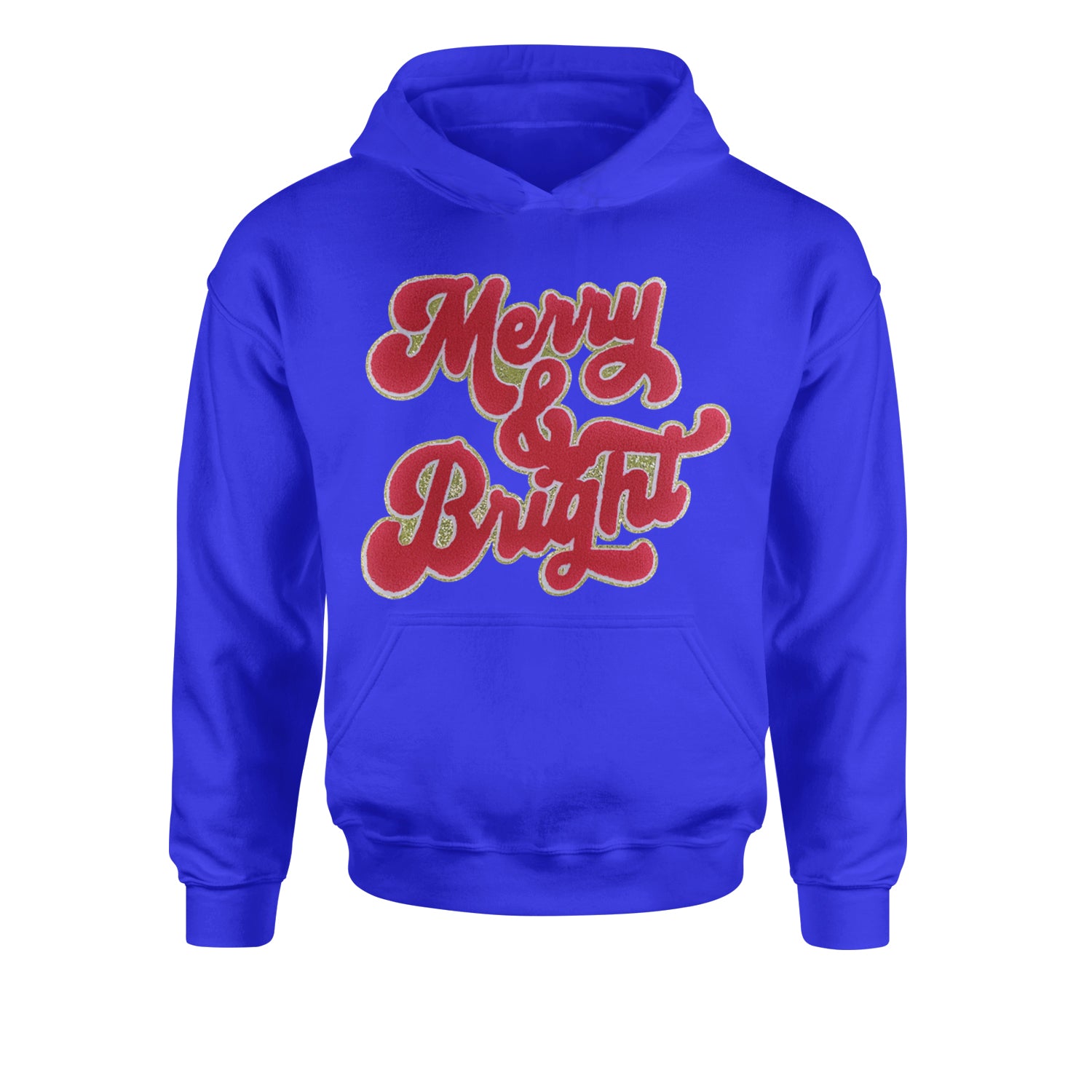 Merry & Bright Chenille GlitterYouth-Sized Hoodie Royal Blue