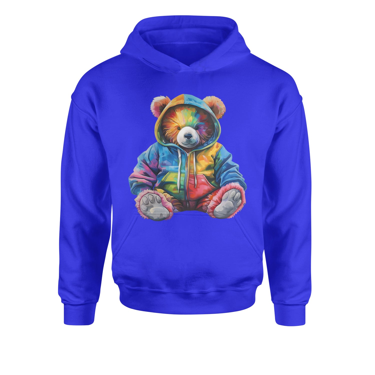 Rainbow Streetwear Urban Graffiti BearYouth-Sized Hoodie Royal Blue