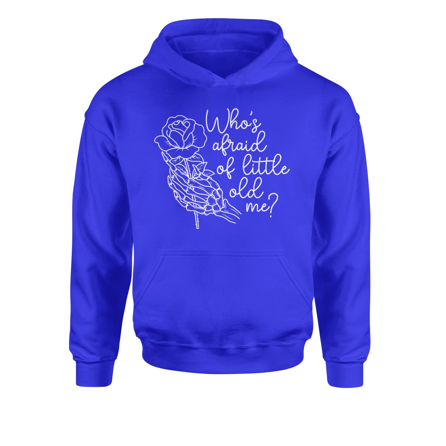 Who's Afraid Of Little Old Me Rose Skeleton Hand Youth-Sized Hoodie Royal Blue