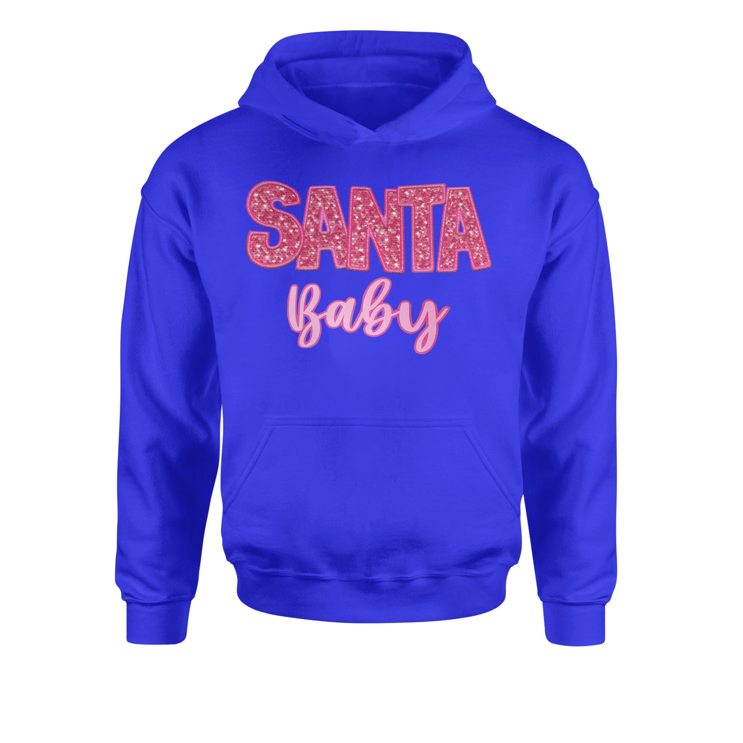 Santa Baby Faux Patch and SequinsYouth-Sized Hoodie Royal Blue