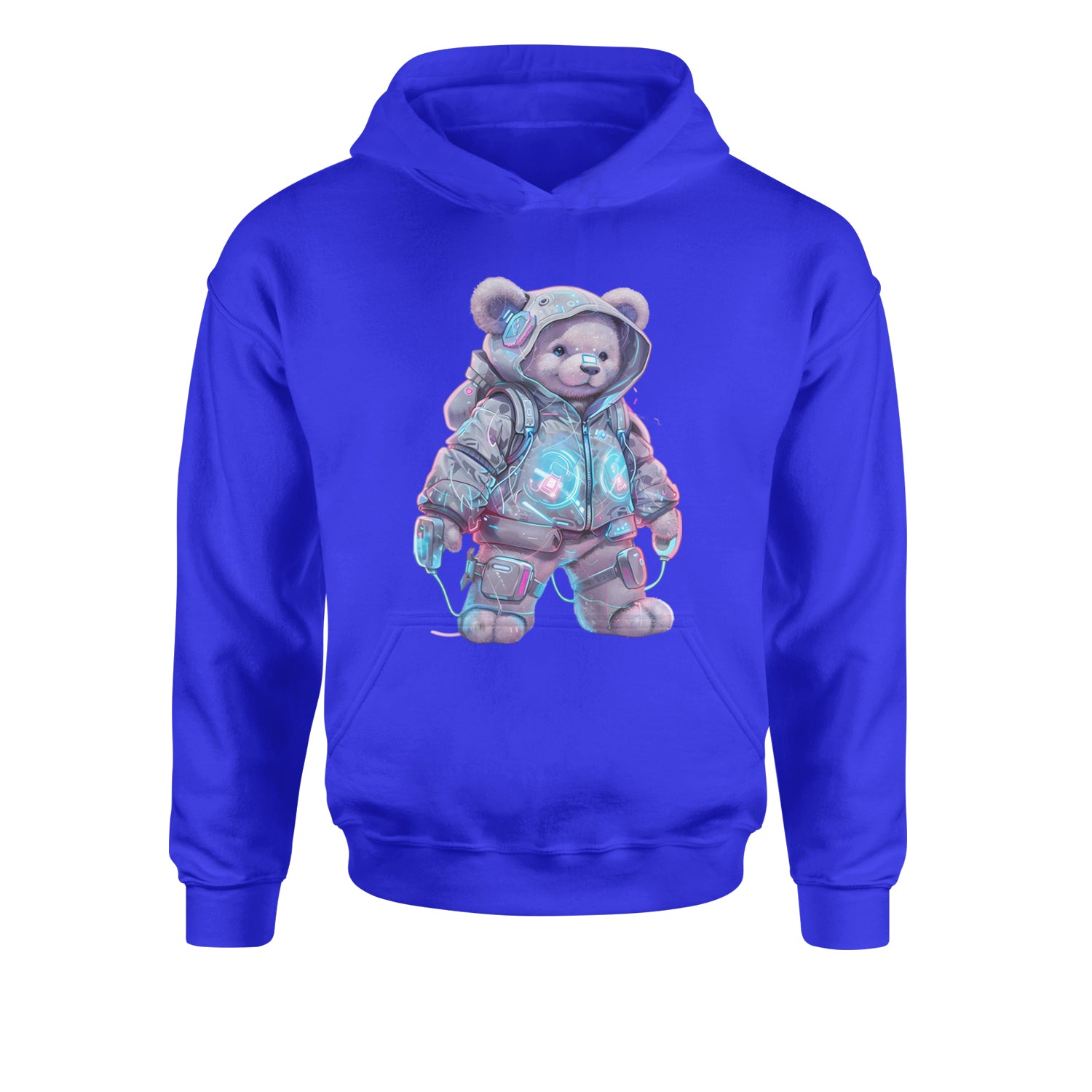 Cyberpunk Adventure Urban Graffiti BearYouth-Sized Hoodie Royal Blue