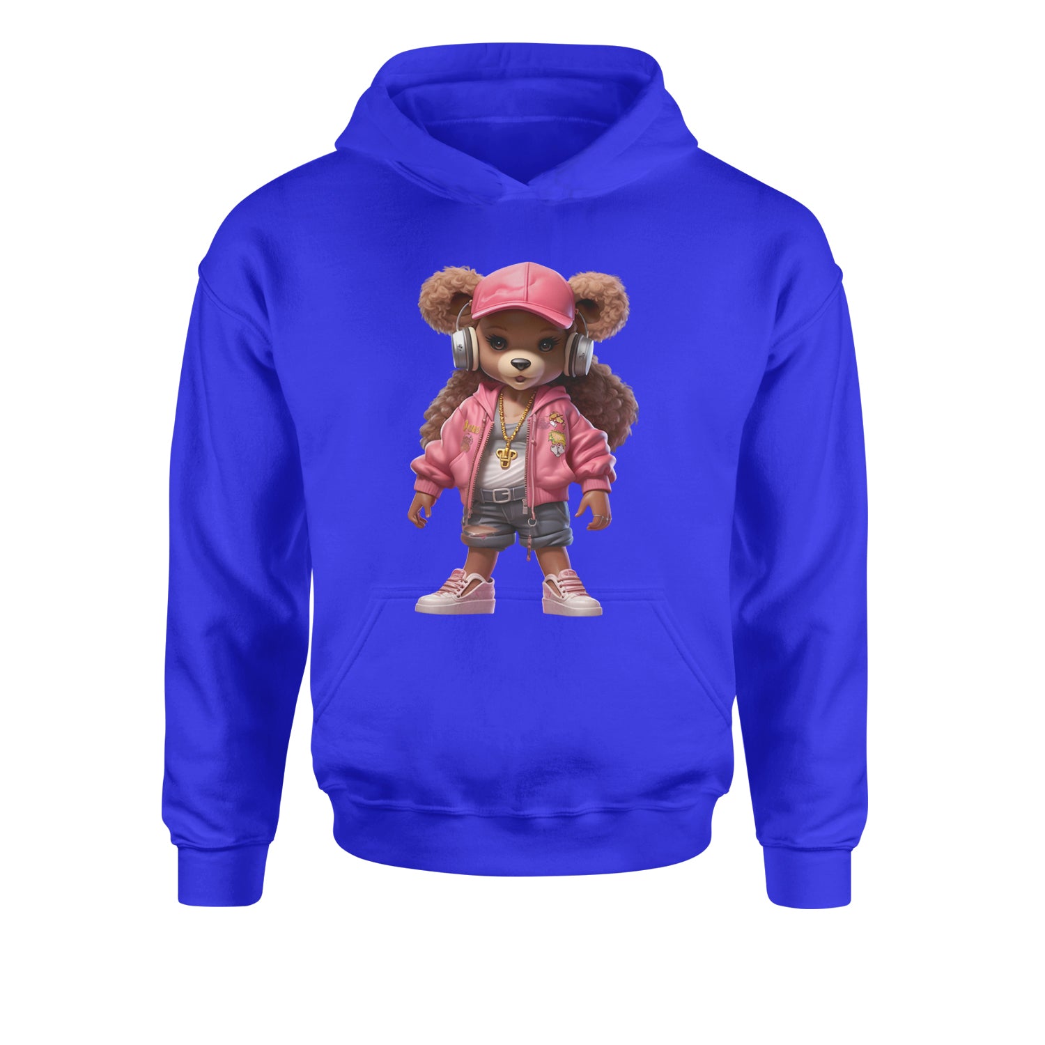 Pink Female Urban Graffiti BearYouth-Sized Hoodie Royal Blue