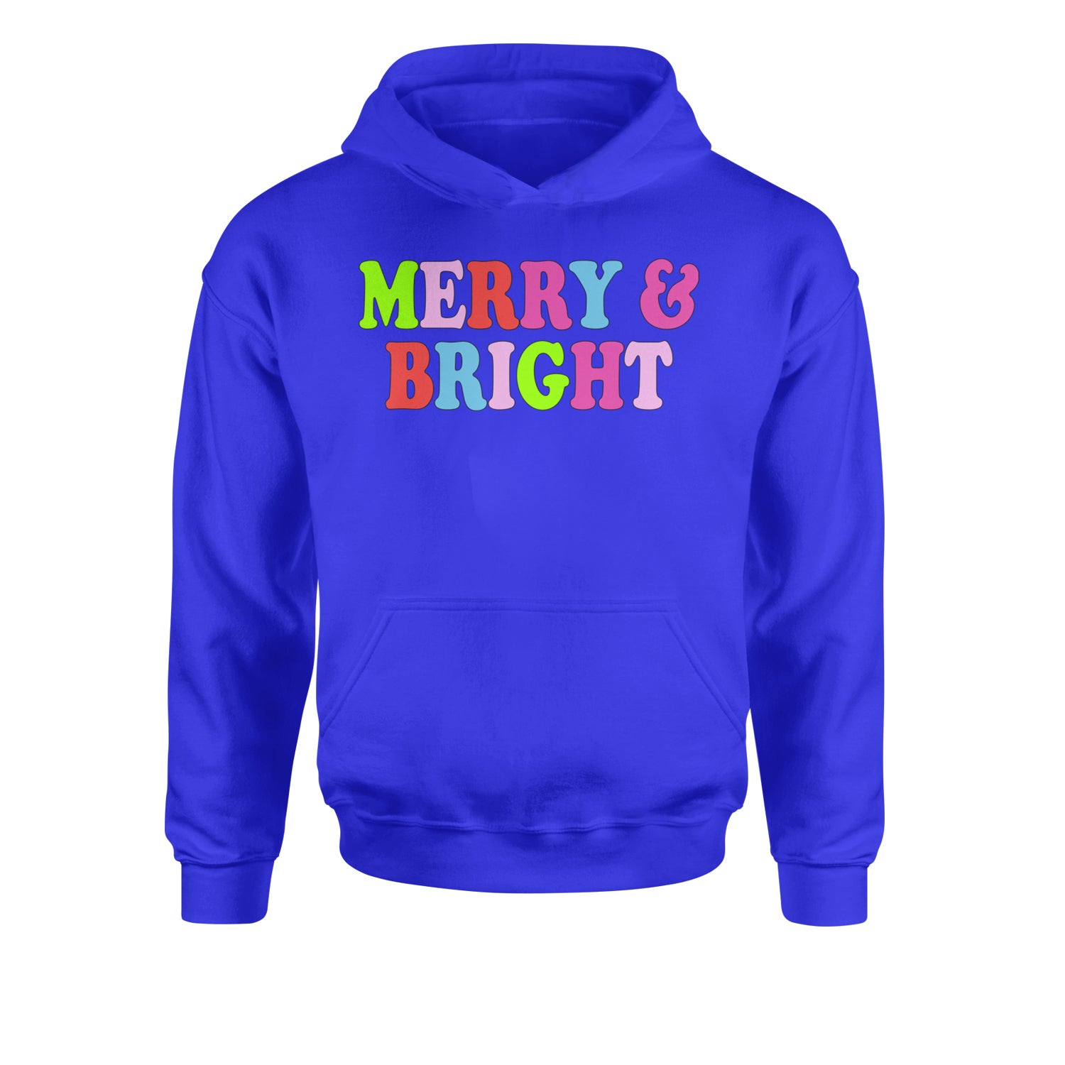 Merry and Bright Festive Christmas HolidayYouth-Sized Hoodie Royal Blue