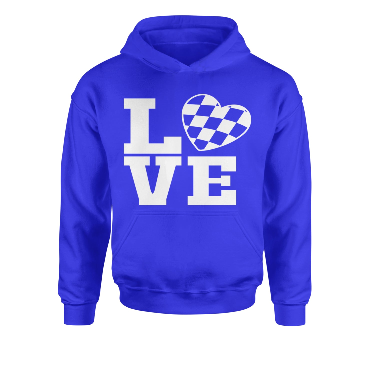 Love Racing Checkered Flag Heart Youth-Sized Hoodie Royal Blue