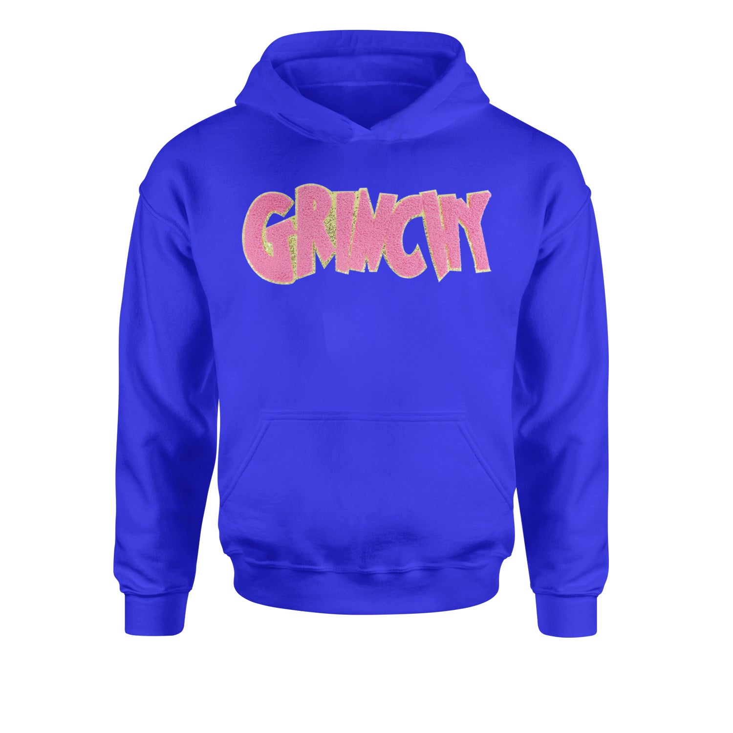 Pink Gr-nchy Chenille PatchYouth-Sized Hoodie Royal Blue