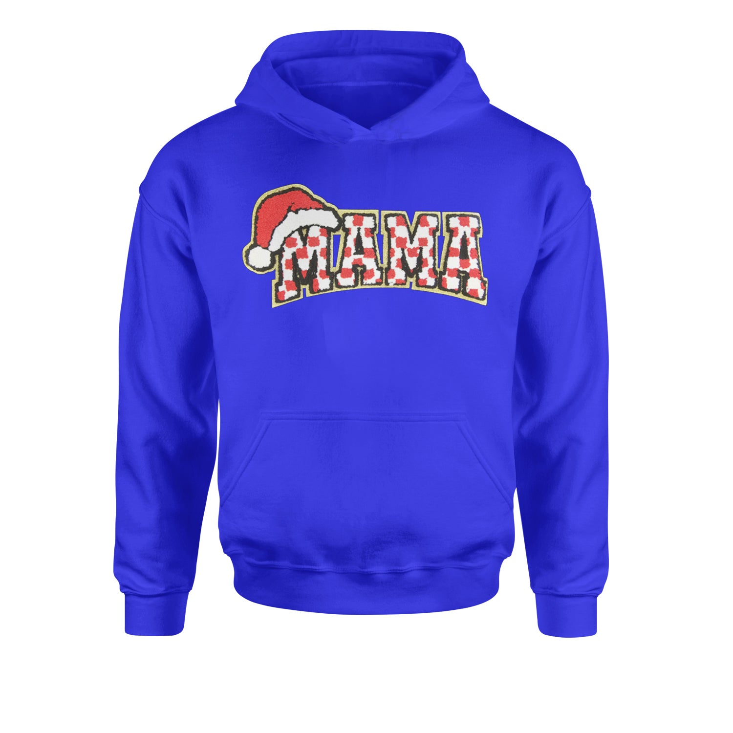 Mama Santa Hat Chenille PatchYouth-Sized Hoodie Royal Blue