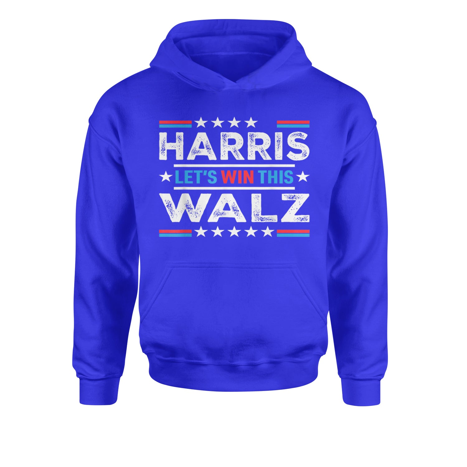 Kamala Harris and Tim Walz For President Youth-Sized Hoodie Royal Blue