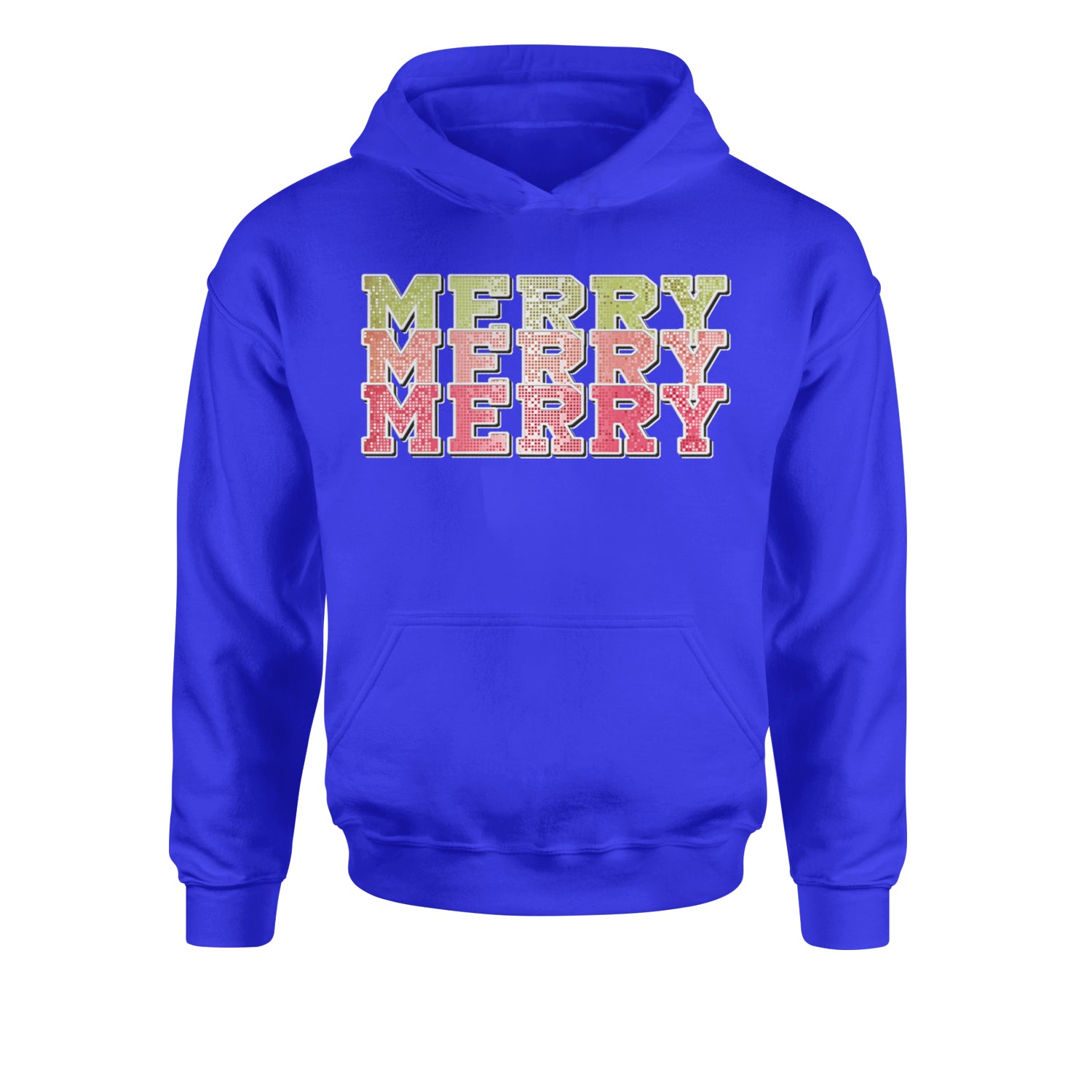 Merry Merry Merry Faux SequinsYouth-Sized Hoodie Royal Blue