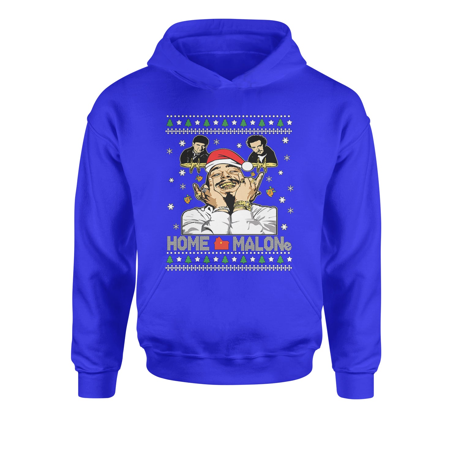 Home Malone Ugly ChristmasYouth-Sized Hoodie Royal Blue