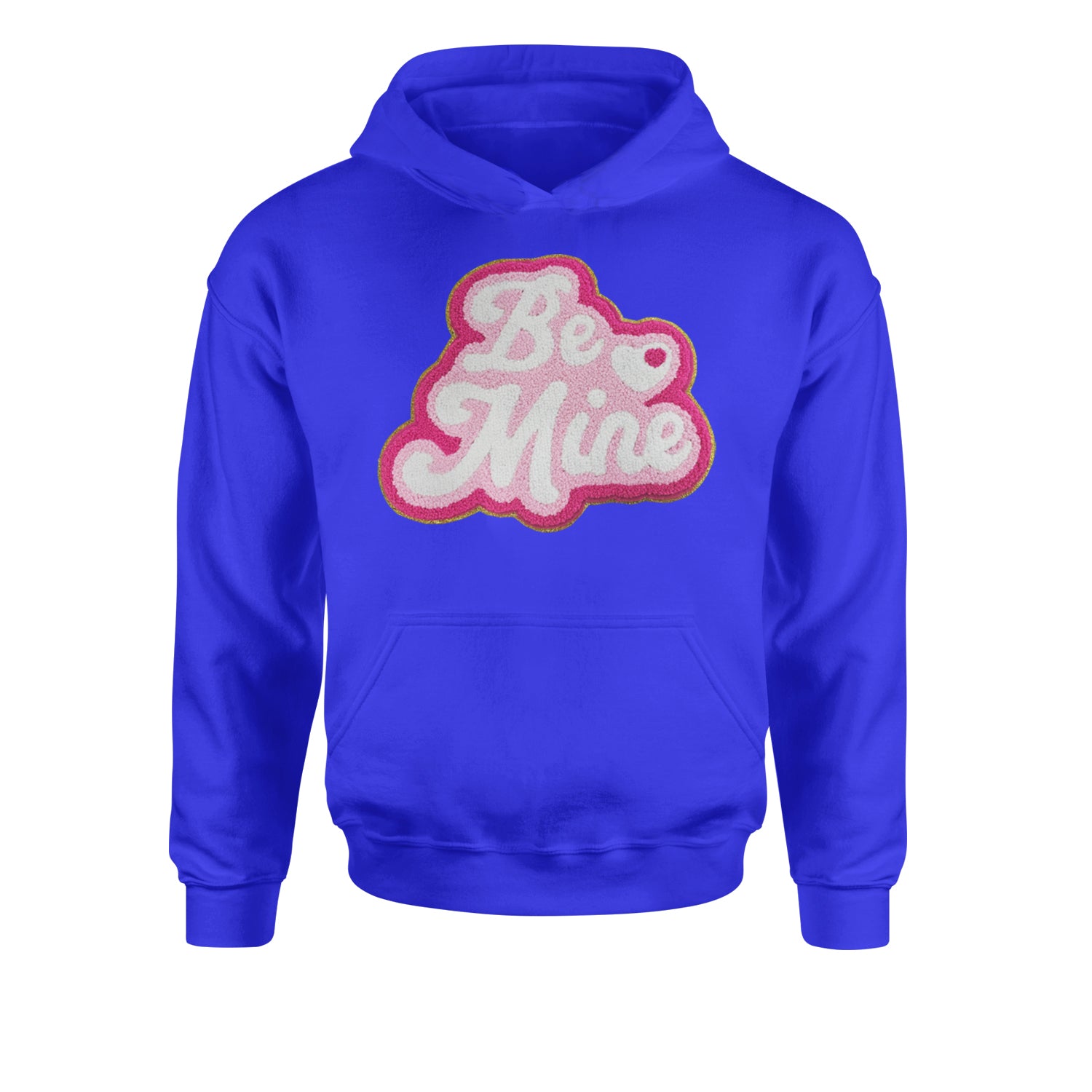 Be Mine Chenille Patch Valentines DaysYouth-Sized Hoodie Royal Blue