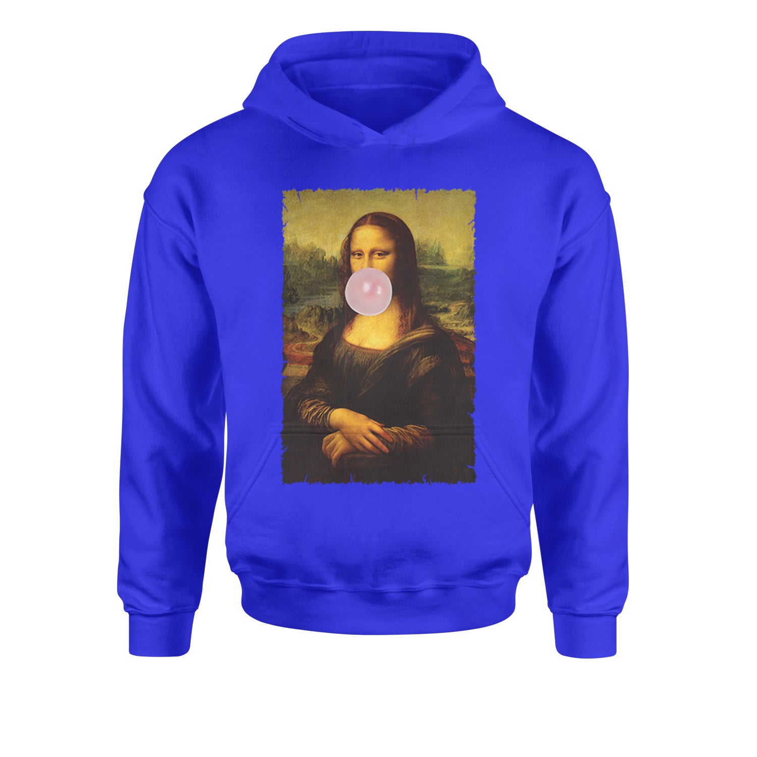 Mona Lisa Smile Pink Bubble Gum Da Vinci Icon Youth-Sized Hoodie Royal Blue