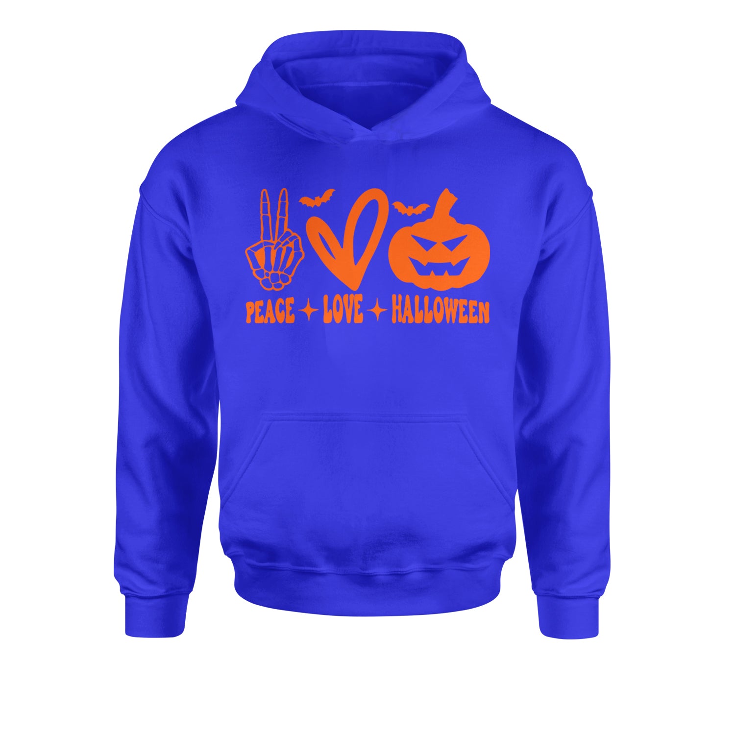 Peace, Love and Halloween Youth-Sized Hoodie Royal Blue