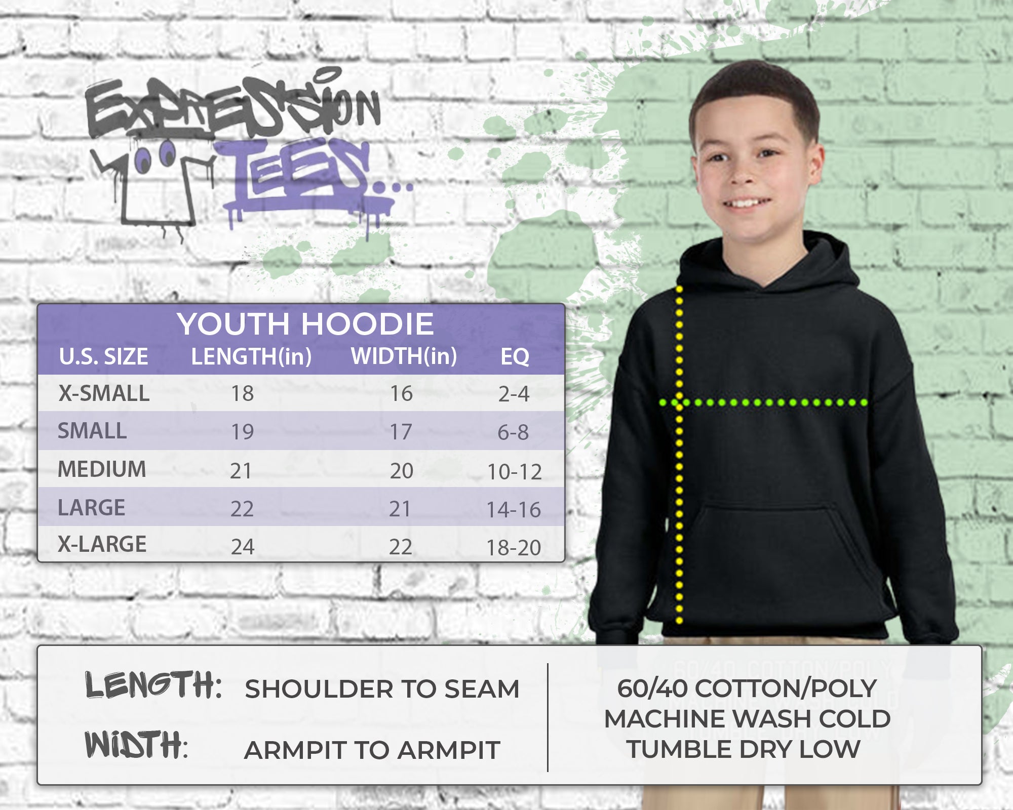 Youth Hoodie size chart