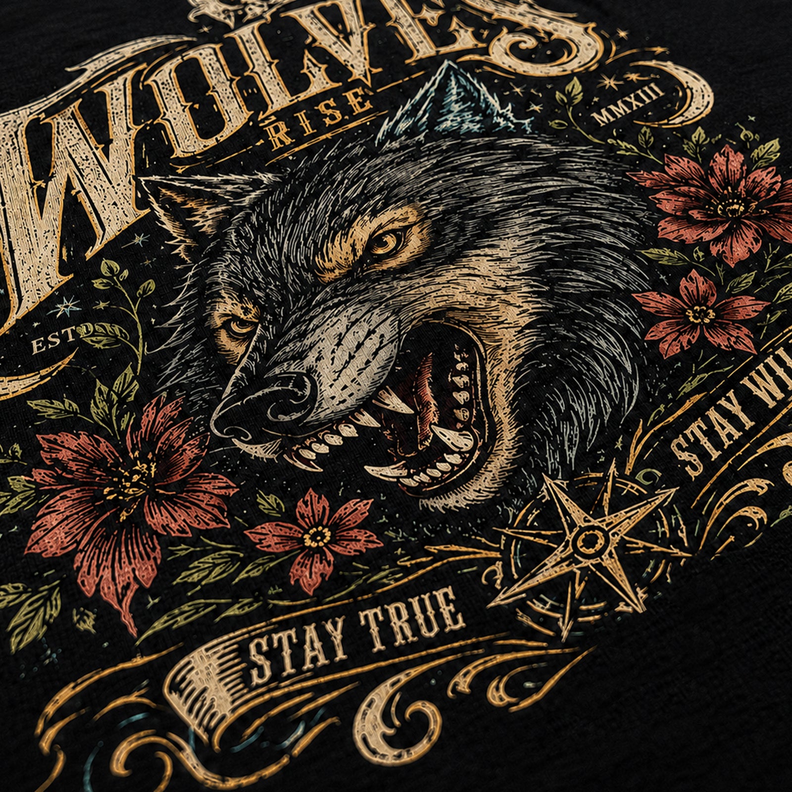 Close-up example of Full color custom apparel printing