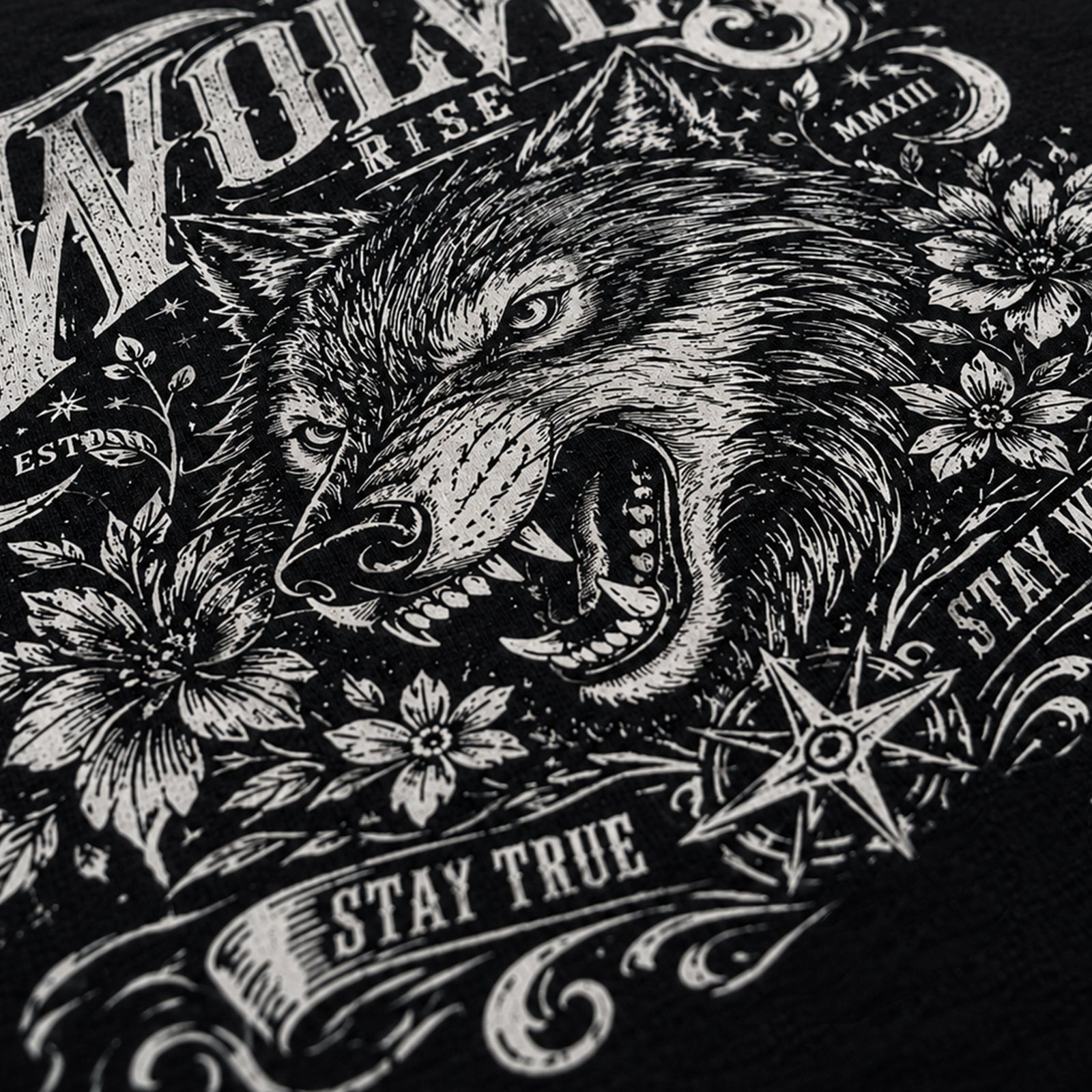 Close-up example of One color custom apparel printing