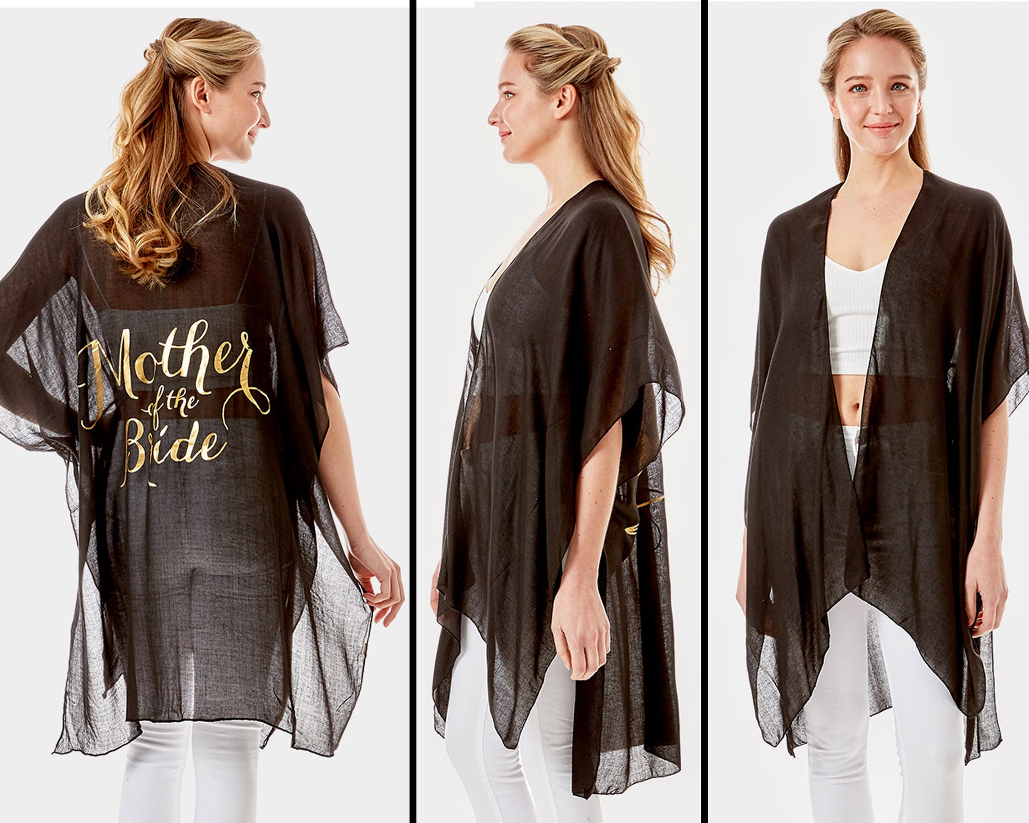 Mother Of The Bride Sheer Cover-Up Kimono Poncho | Easy On & Off Open Front | Perfect for Make-up and Hair Styling | Weddings Mom bathing suit, beach, bikini, bridal, bridal party, bride, coverup, hair, kimono, makeup, pool, poolside, suntanning, tanning,