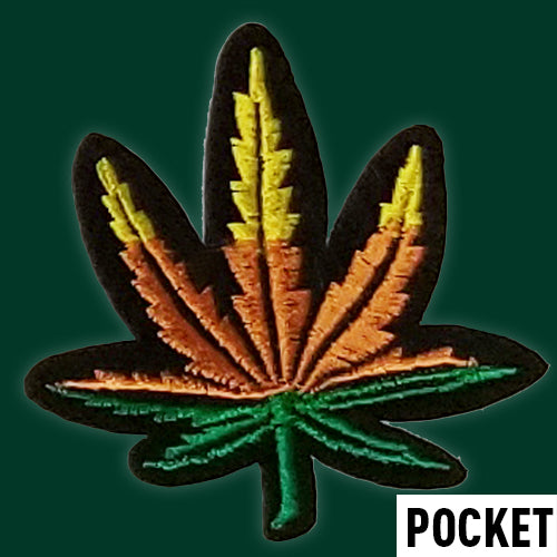 Embroidered Rasta Pot Leaf Patch (Pocket Print) Mens T-shirt bob, legalize, marijuana, marley, rastafarian, weed by Expression Tees