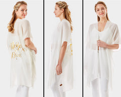 Mother Of The Bride Sheer Cover-Up Kimono Poncho | Easy On & Off Open Front | Perfect for Make-up and Hair Styling | Weddings Mom bathing suit, beach, bikini, bridal, bridal party, bride, coverup, hair, kimono, makeup, pool, poolside, suntanning, tanning,