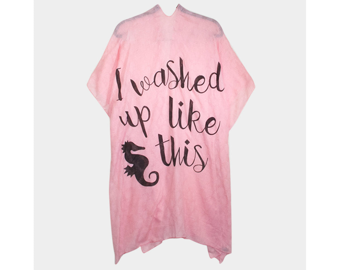I Washed Up Like This Sea Horse Sheer Cover-Up Kimono Poncho | Easy On & Off Open Front | Perfect for the Beach, Covering Up Bathing Suit bathing suit, beach, bikini, coverup, kimono, pool, poolside, suntanning, tanning by Expression Tees