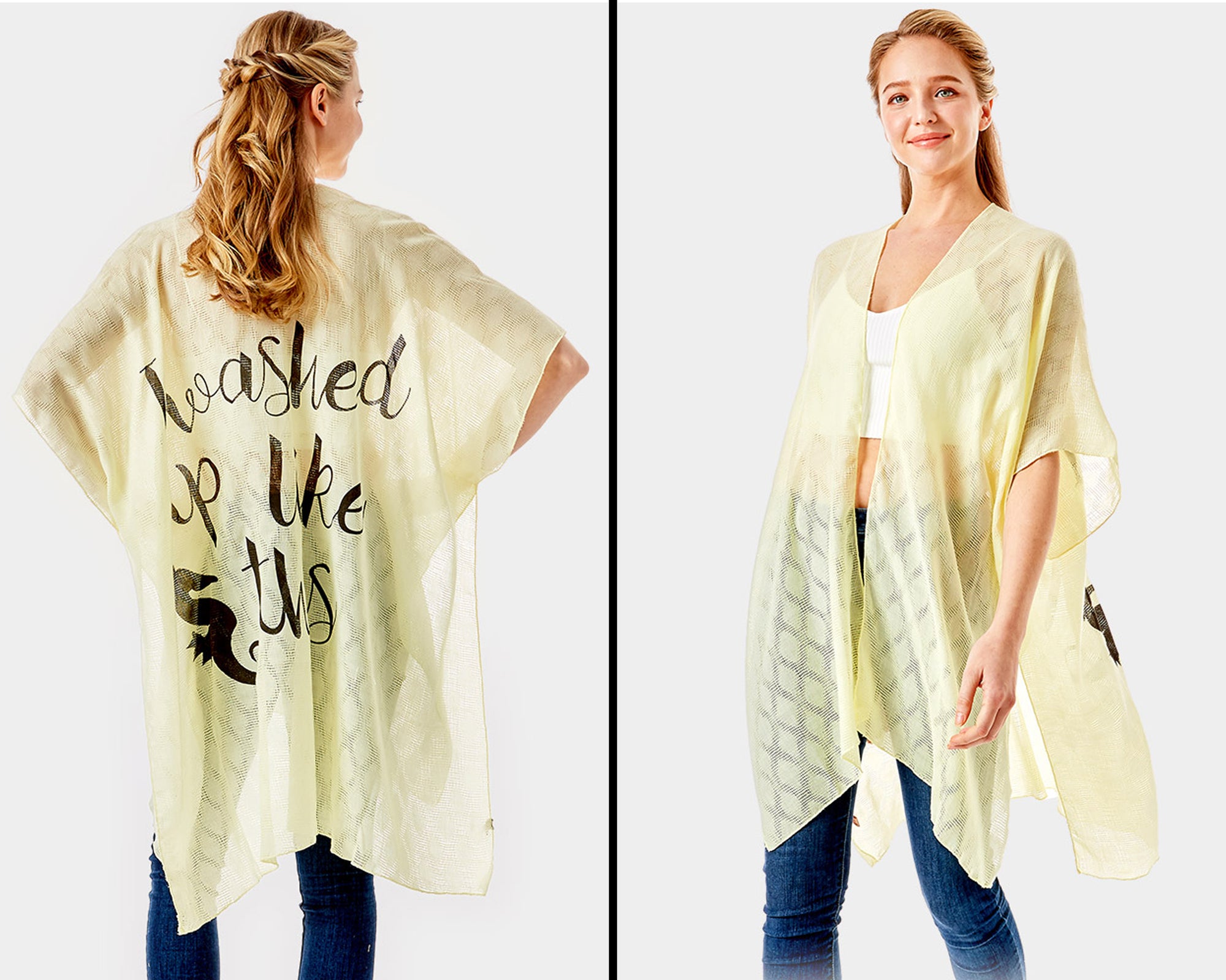 I Washed Up Like This Sea Horse Sheer Cover-Up Kimono Poncho | Easy On & Off Open Front | Perfect for the Beach, Covering Up Bathing Suit bathing suit, beach, bikini, coverup, kimono, pool, poolside, suntanning, tanning by Expression Tees
