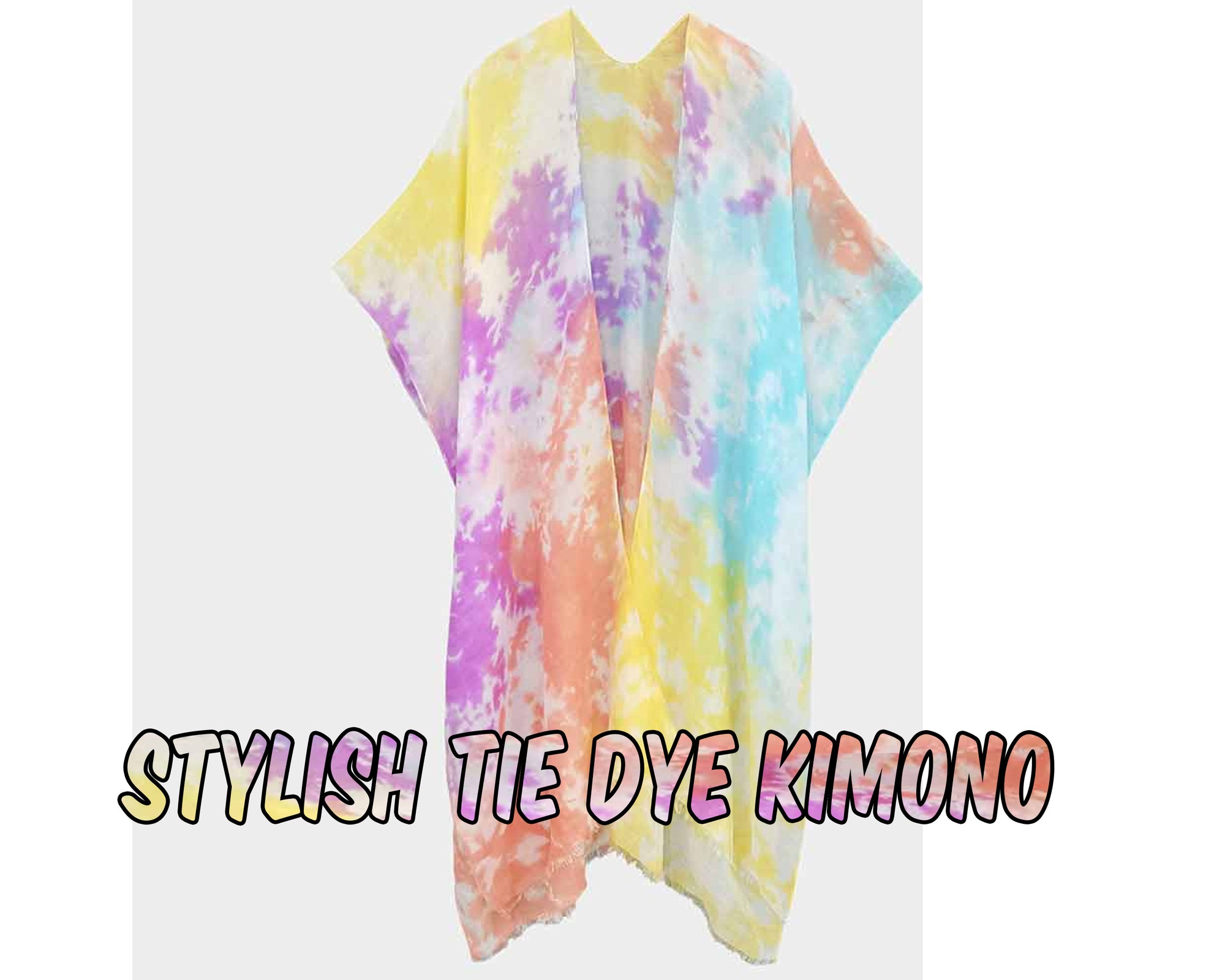 Stylish Tie Dye Kimono With Raw Hem | Rainbow Multi Tie-Dye Kimono | Beach Cover-up | Perfect Poncho For Layering | Sheer and Lightweight bathing suit, beach, bikini, bridal, bridal party, bride, coverup, hair, kimono, makeup, pool, poolside, suntanning,