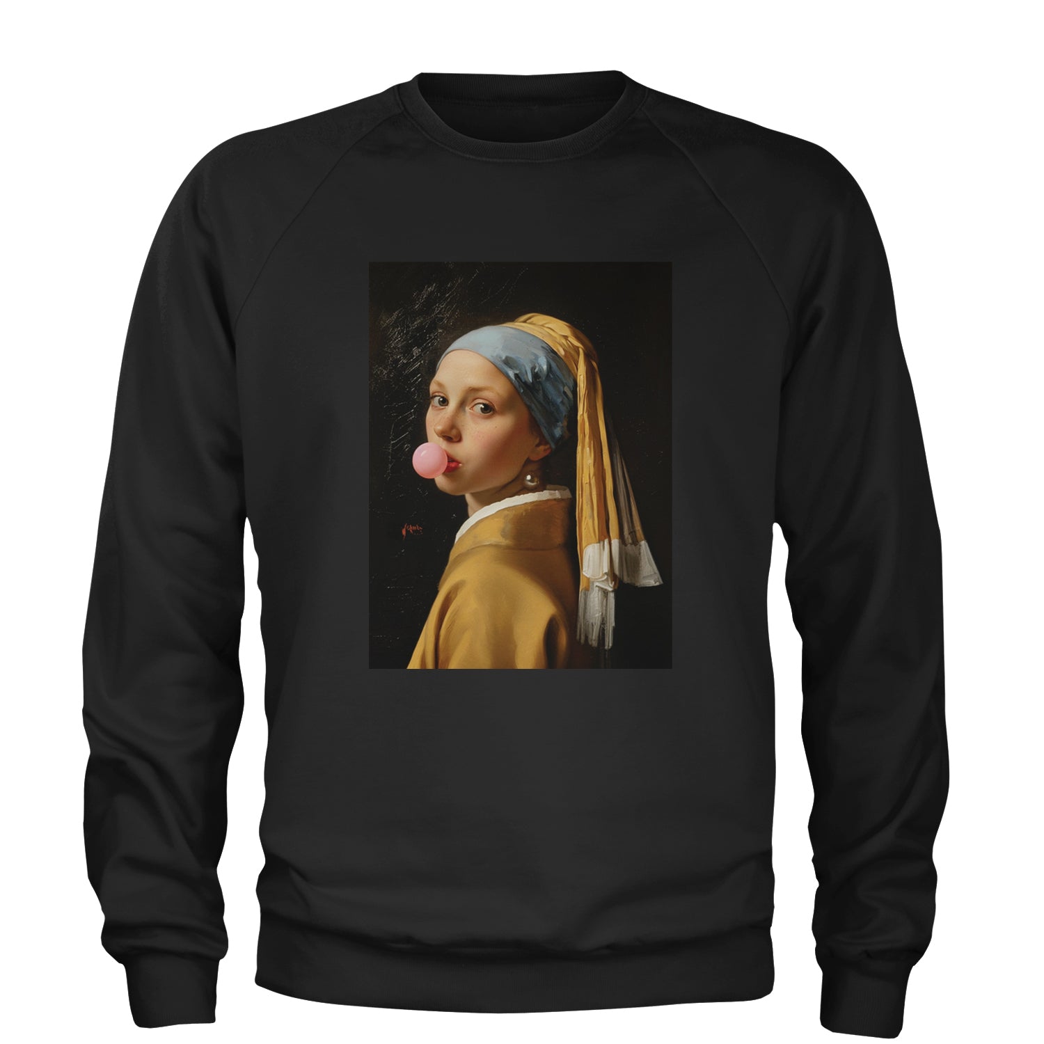 Girl with a Pearl Earring Bubble Gum Contemporary Art Adult Crewneck Sweatshirt