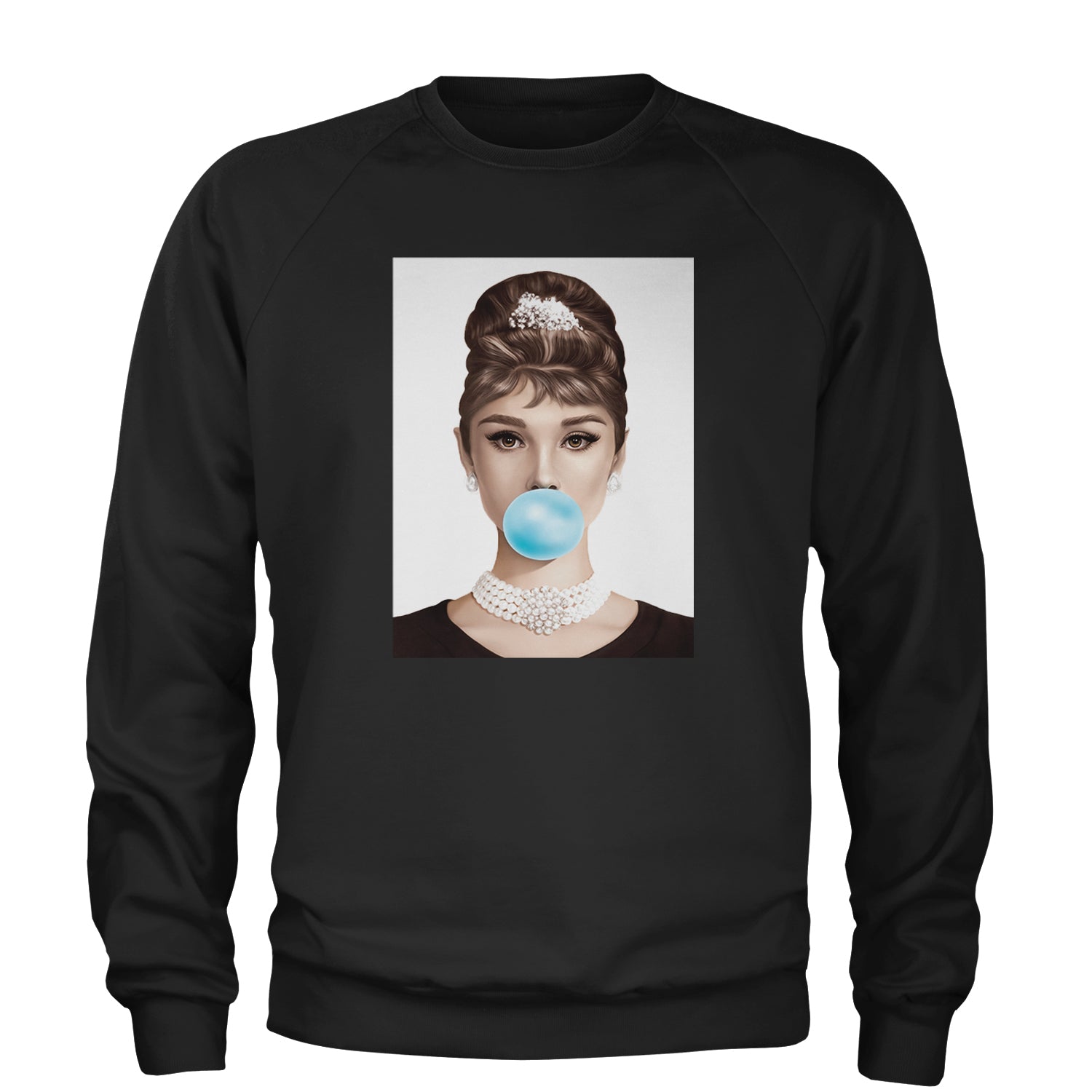 Audrey Hepburn Chewing Bubble Gum American Icon Adult Crewneck Sweatshirt