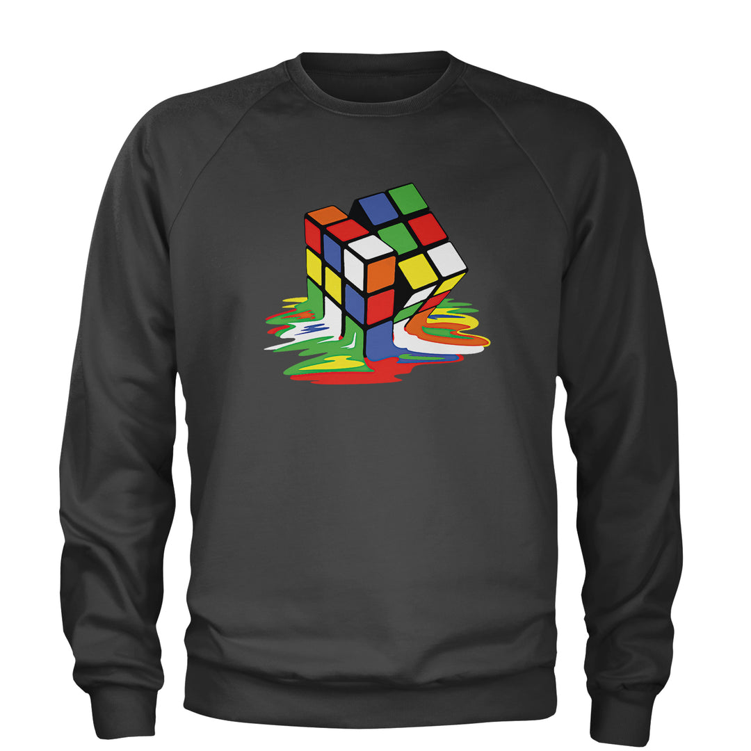 Melting Multi-Colored Cube Adult Crewneck Sweatshirt gamer, gaming, nerd, shirt by Expression Tees