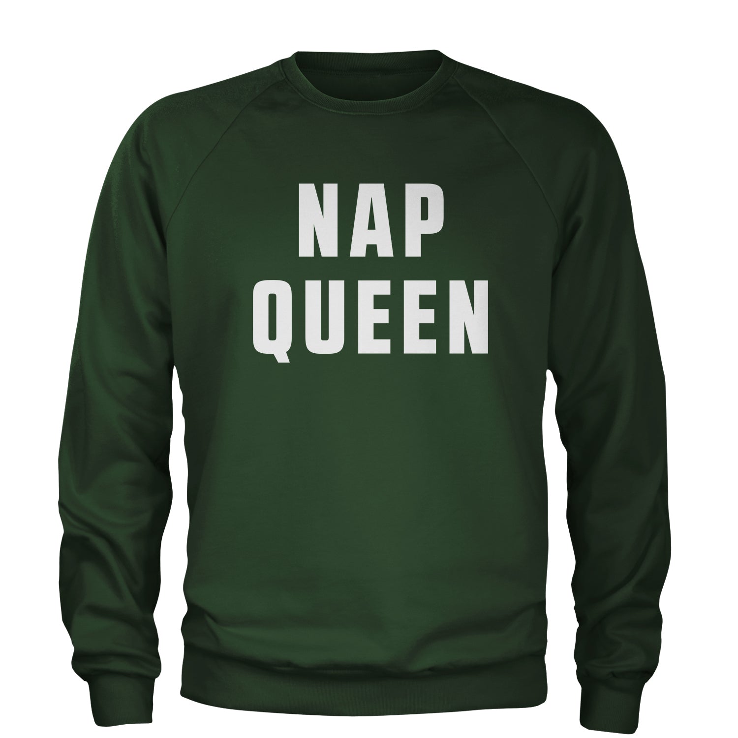 Nap Queen (White Print) Comfy Top For Lazy Days Adult Crewneck Sweatshirt all, day, function, lazy, nap, pajamas, queen, siesta, sleep, tired, to, too by Expression Tees