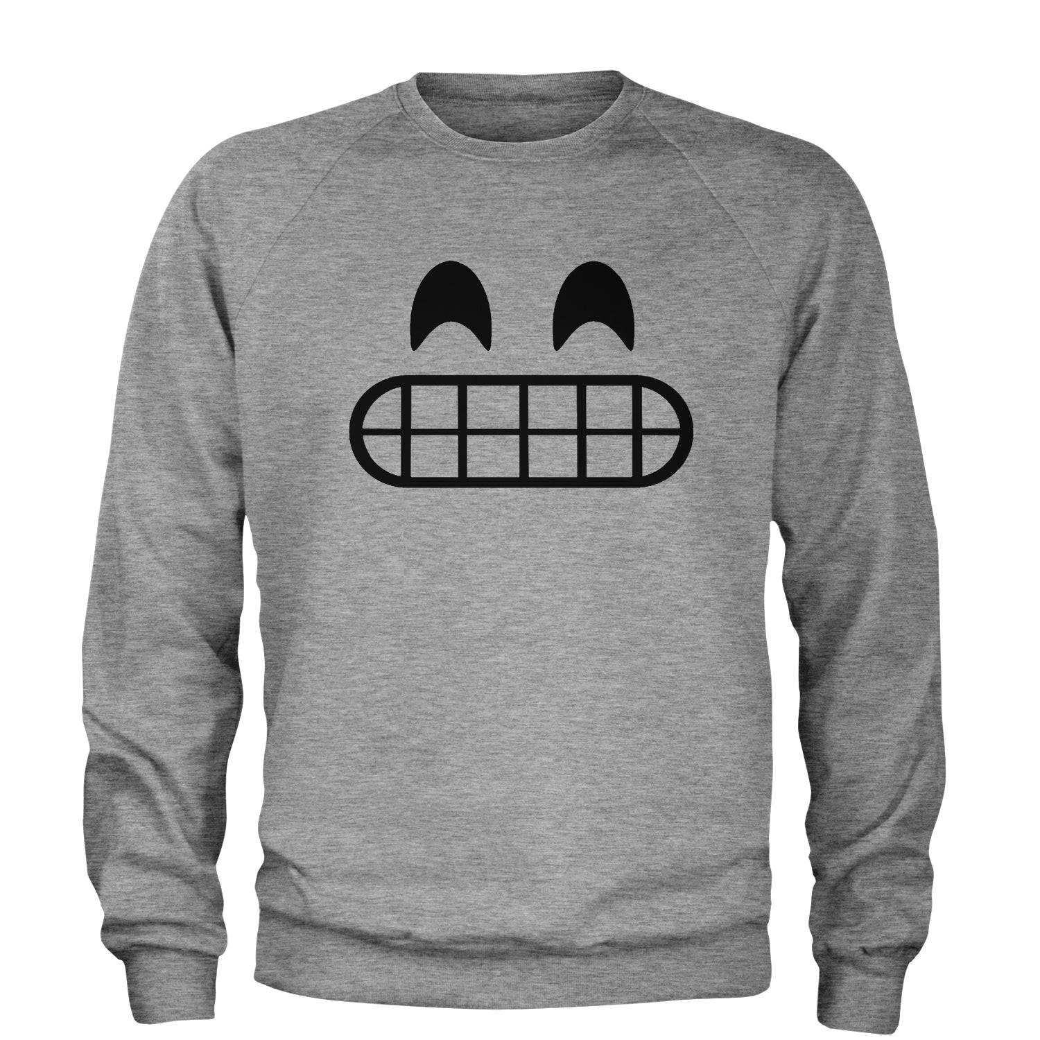 Emoticon Grinning Smile Face Adult Crewneck Sweatshirt cosplay, costume, dress, emoji, emote, face, halloween, smiley, up, yellow by Expression Tees