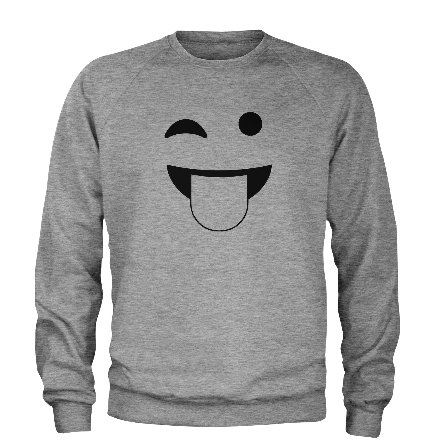 Emoticon Tongue Hanging Out Smile Face Adult Crewneck Sweatshirt cosplay, costume, dress, emoji, emote, face, halloween, smiley, up, yellow by Expression Tees