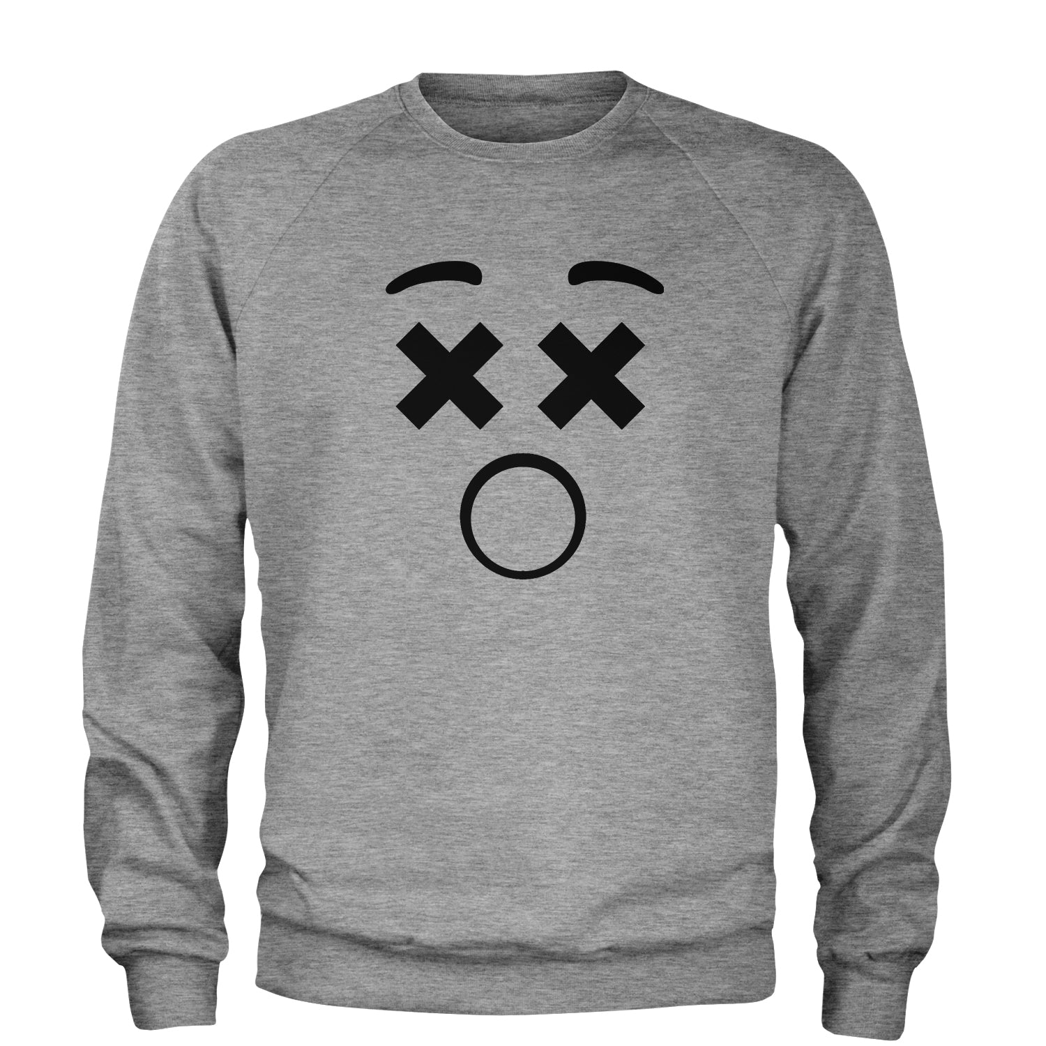 Emoticon XX Eyes Smile Face Adult Crewneck Sweatshirt cosplay, costume, dress, emoji, emote, face, halloween, smiley, up, yellow by Expression Tees