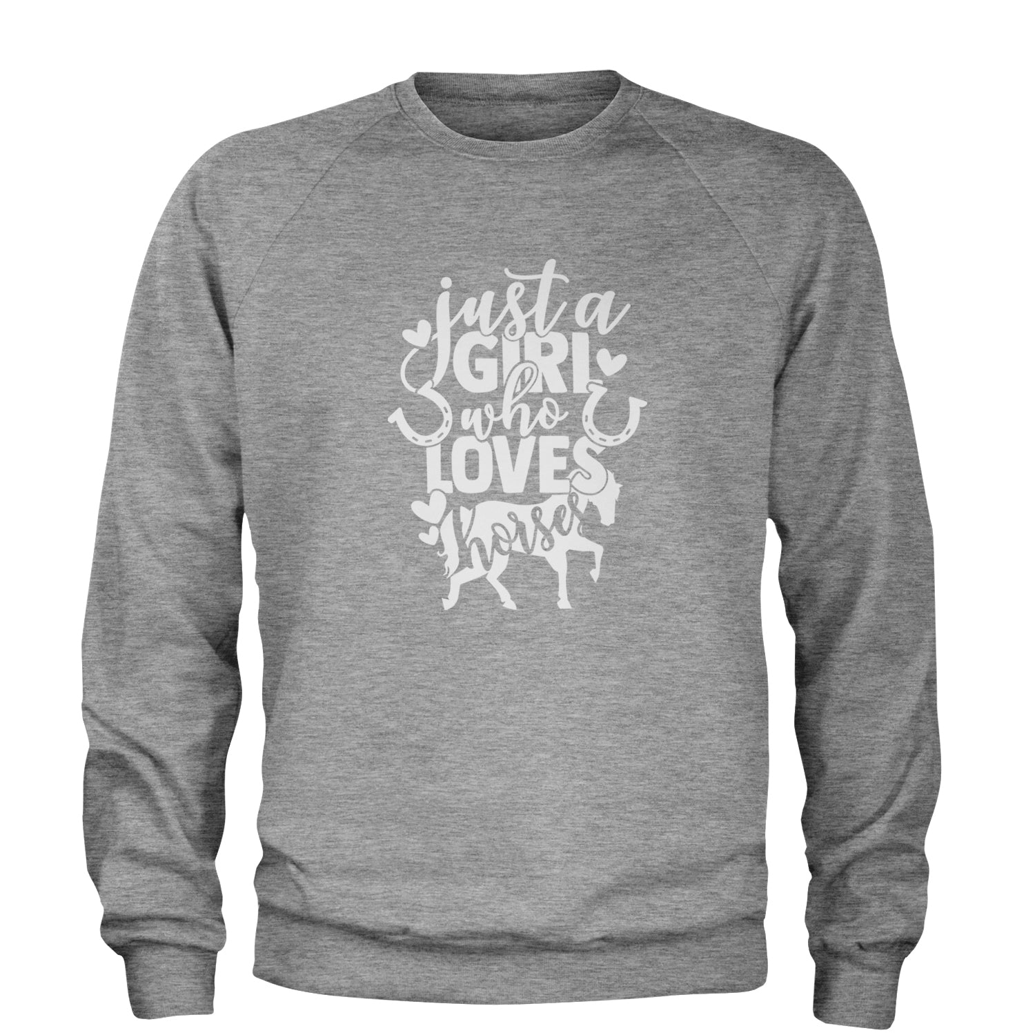 Just A Girl Who Loves Horses Adult Crewneck Sweatshirt equestrian, equine, horse, horses, horseshoe, ponies, pony, shoe by Expression Tees
