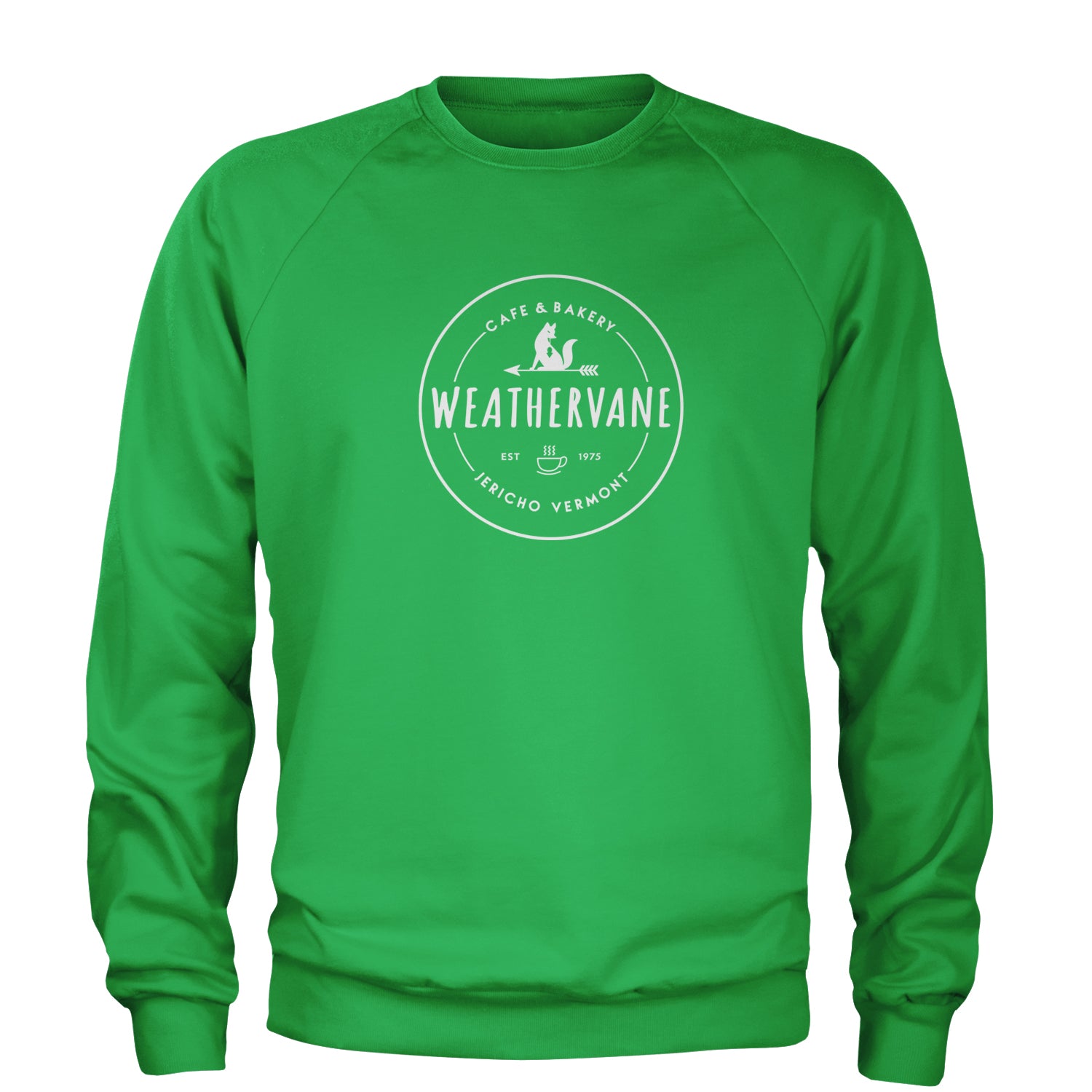 Weathervane Coffee Shop Adult Crewneck Sweatshirt academy, jericho, more, never, vermont, Wednesday by Expression Tees