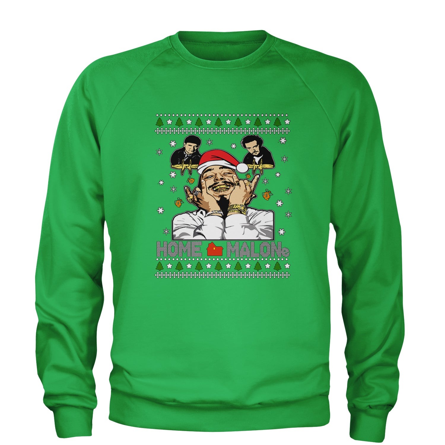 Home Malone Ugly Christmas Adult Crewneck Sweatshirt alone, caulkin, home, malone, mcauley, post by Expression Tees