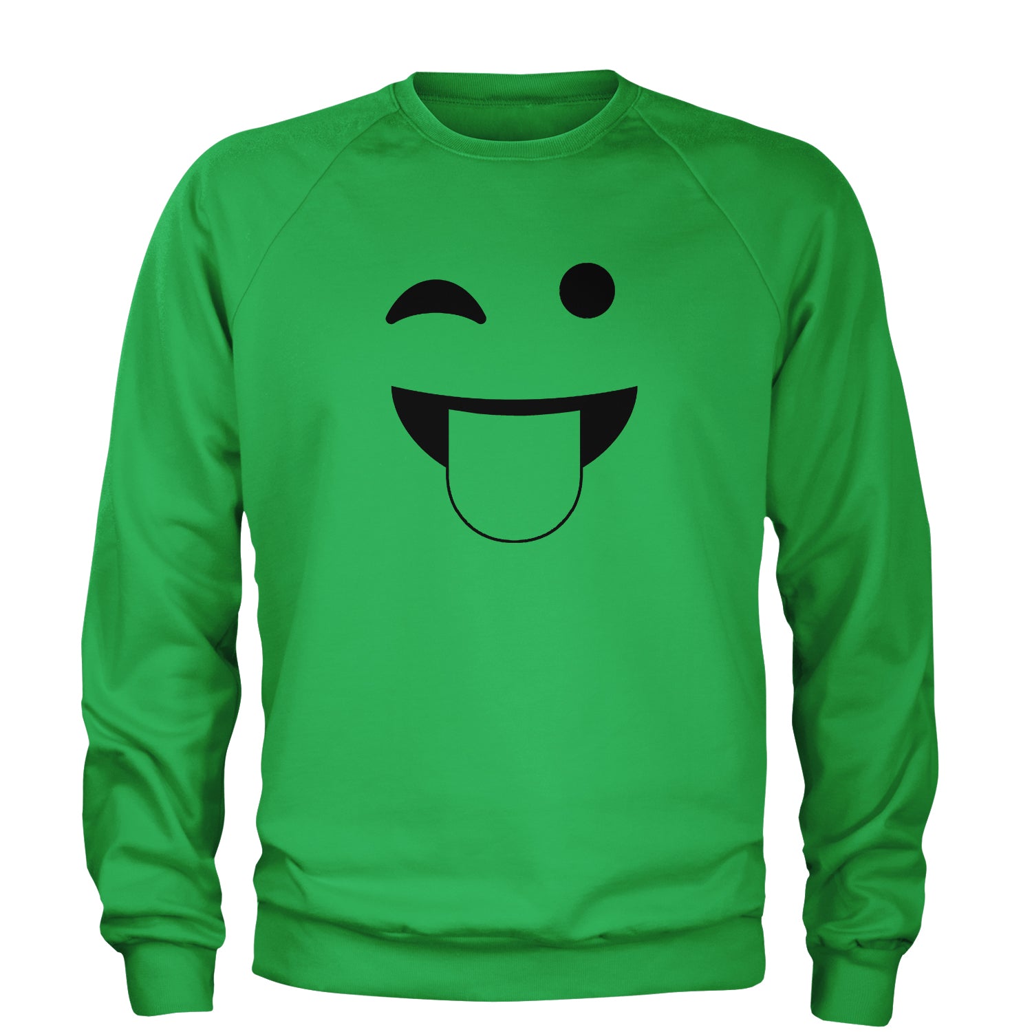 Emoticon Tongue Hanging Out Smile Face Adult Crewneck Sweatshirt cosplay, costume, dress, emoji, emote, face, halloween, smiley, up, yellow by Expression Tees