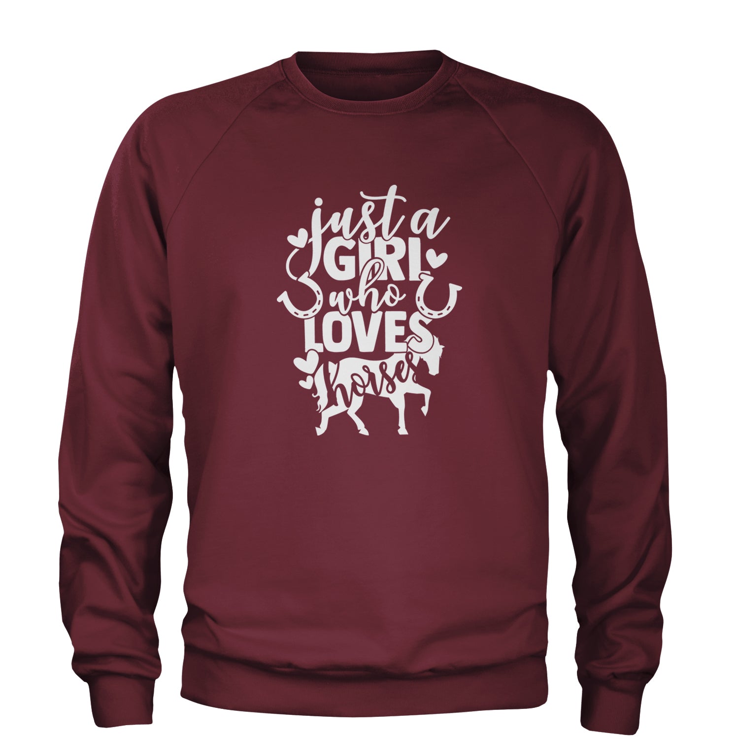 Just A Girl Who Loves Horses Adult Crewneck Sweatshirt equestrian, equine, horse, horses, horseshoe, ponies, pony, shoe by Expression Tees