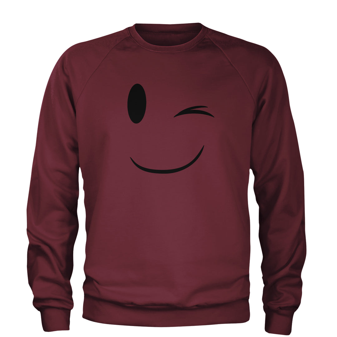 Emoticon Winking Smile Face Adult Crewneck Sweatshirt cosplay, costume, dress, emoji, emote, face, halloween, smiley, up, yellow by Expression Tees