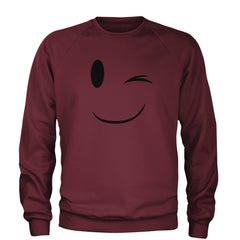 Emoticon Winking Smile Face Adult Crewneck Sweatshirt cosplay, costume, dress, emoji, emote, face, halloween, smiley, up, yellow by Expression Tees
