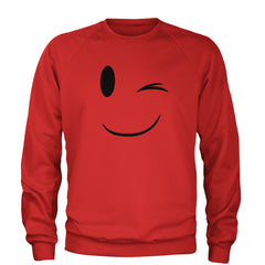 Emoticon Winking Smile Face Adult Crewneck Sweatshirt cosplay, costume, dress, emoji, emote, face, halloween, smiley, up, yellow by Expression Tees