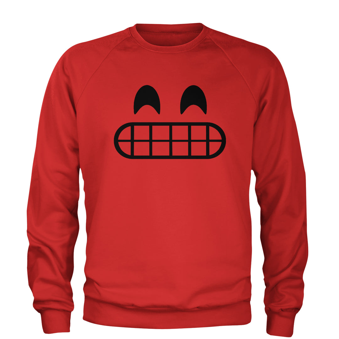 Emoticon Grinning Smile Face Adult Crewneck Sweatshirt cosplay, costume, dress, emoji, emote, face, halloween, smiley, up, yellow by Expression Tees