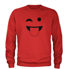 Emoticon Tongue Hanging Out Smile Face Adult Crewneck Sweatshirt cosplay, costume, dress, emoji, emote, face, halloween, smiley, up, yellow by Expression Tees